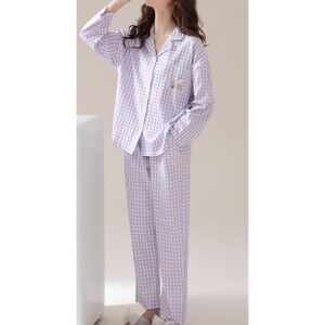 Women's Pajama Set 2 Pcs Long Sleeve Sleepwear Button Down Long Pant Loungewear